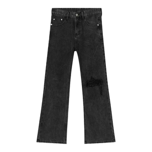 25秋冬季小个子显高破洞微喇牛仔裤男款宽松垂感显瘦微喇牛仔裤男