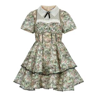LULUALWAYS【商场同款】复古浪漫优雅翻领层次感连衣裙