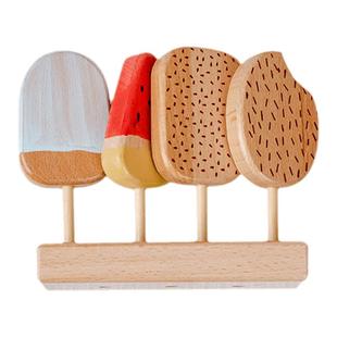 新款榉木冰淇淋甜甜圈雪糕棒冰鸡蛋切切乐厨房过家家木制玩具礼物