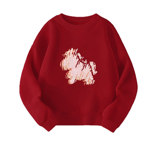 马年新年亲子装加绒卫衣冬装一家三口过年拜年服全家福母子母女装