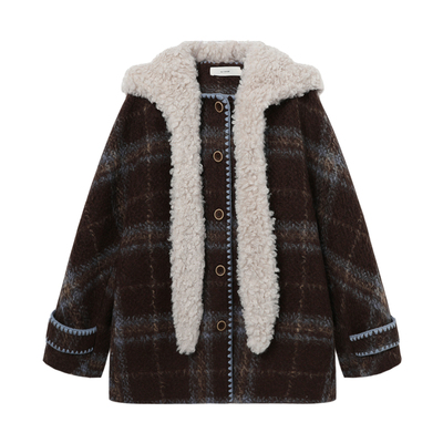 西町村屋复古风外套女2025冬新款格纹氛围感单面呢上衣XXAD10683