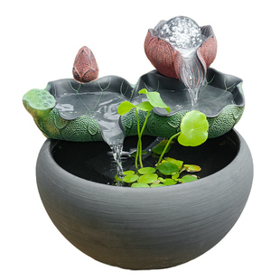 桌面小型生态陶瓷鱼缸摆件 水循环流水养鱼水缸客厅玄关生财水景