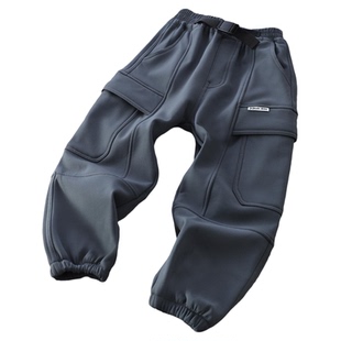 机车风男童帅气加绒防风裤2025秋冬季新款儿童中大童男孩工装裤子