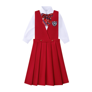 学院风小学生校服红色背带裙女儿童合唱朗诵演出白衬衫毕业照套装