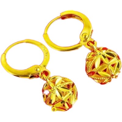 沙金耳环不掉色女款耳饰转运珠招财耳坠金花四叶草复古花朵国风