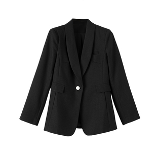 晚白2026年春新款面试公考气质翻驳领修身显瘦简约干练西装外套女