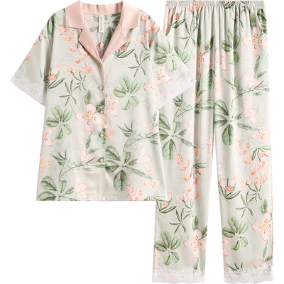 芬腾睡衣女夏冰丝短袖碎花高级感