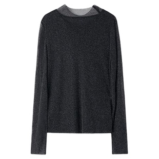 MNGATA G.宫小妍 高弹亮丝打底 双层网纱针织衫打底上衣5110256