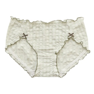 双蝴蝶结软绵绵的云朵亲肤甜美棉质格纹荷叶边高开叉大长腿内裤女