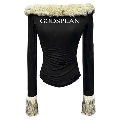 上帝计划毛领一字肩辣妹长袖