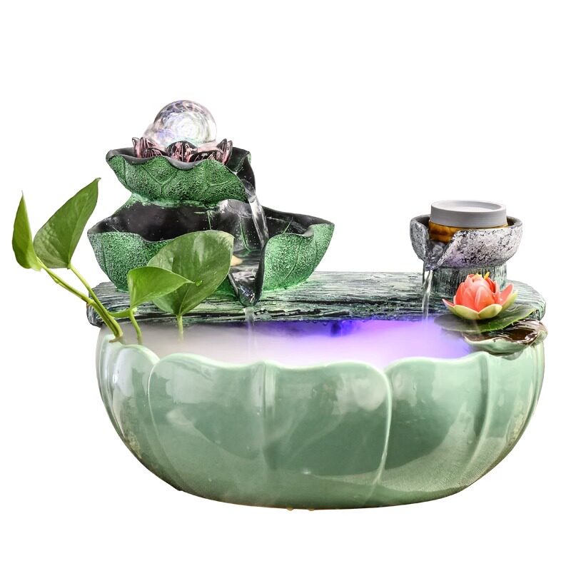荷花风生水起荷花鱼缸摆件