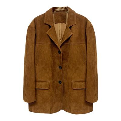 茉萱中长款美拉德西装真皮皮衣