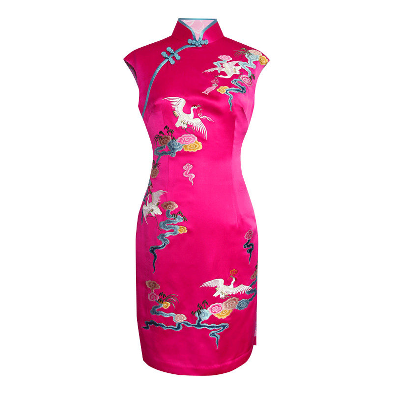 品尚华服重磅真丝刺绣时尚敬酒服改良结婚宴会中裙旗袍连衣裙礼服