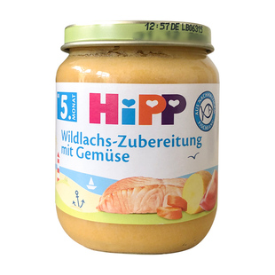 德国喜宝Hipp婴幼儿有机野生三文鱼蔬菜泥宝宝辅食肉泥5-6月 125g
