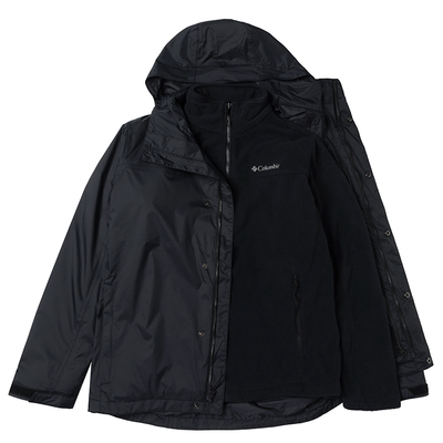 哥伦比亚户外男士黑色防水冲锋衣抓绒内胆摇粒绒三合一外套WE6508