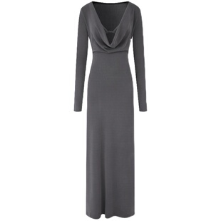 Fanptntox 连衣裙女秋季新款维纳斯女神荡领显瘦长袖连衣裙赠内搭