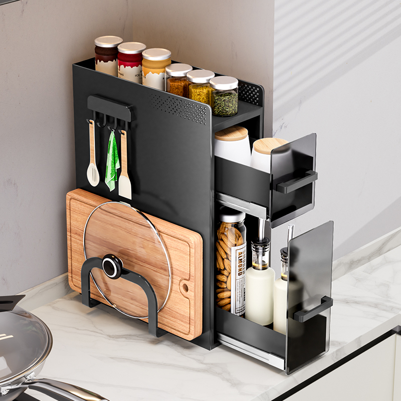 厨房置物架多功能台面调料架侧面抽拉式抽屉柜极窄边调味品储物柜