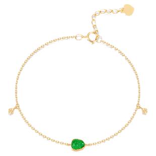 “小财团”天然翡翠貔貅金蟾18k金冰种阳辣绿缅甸A货手链饰手串女