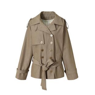 Covertitle 复古经典多扣位条纹中长款风衣外套