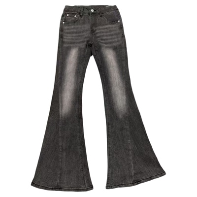 经典美式灰色微喇牛仔裤女