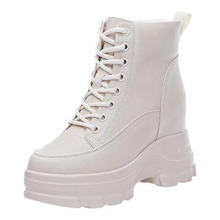 真皮内增高马丁靴女8cm小个子2025新款厚底高跟春秋单靴加绒短靴