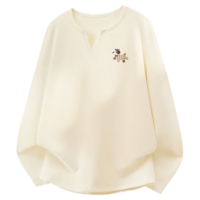 名创优品长袖上衣女v领打底衫t恤