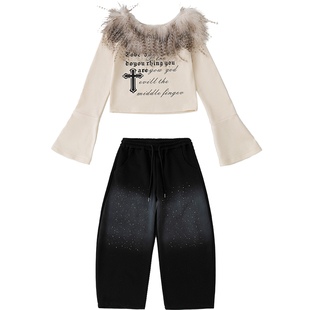 女童爵士舞服装女团洋气露脐上衣jazz舞蹈走秀服韩舞街舞表演出服