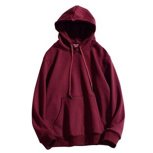 ulzzang慵懒风连帽卫衣男女ins潮酒红色cec超火百搭宽松外套帽衫