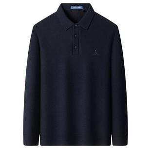 [羊毛天丝/加绒保暖]梦特娇男士Polo衫冬装商务条纹翻领T恤加厚J