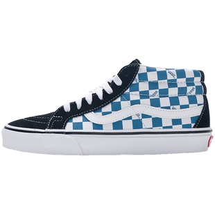 VANS范斯男女鞋SK8-Mid经典蓝白棋盘格舒适休闲鞋中帮板鞋滑板鞋