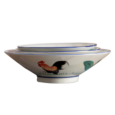 陶瓷仿古公鸡宫延喇叭斗笠碗