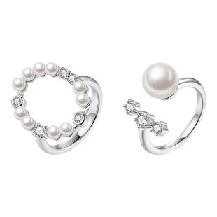 ZEGL设计师银色珍珠戒指女小众轻奢高级感锆石秋冬指环叠戴尾戒