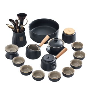 黑陶功夫茶具套装家用简约客厅办公室侧把茶壶盖碗茶道便携包日式