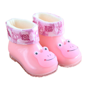 卡通儿童雨鞋男女童加绒雨靴子1-4.岁宝宝水鞋幼儿水筒鞋青蛙防滑