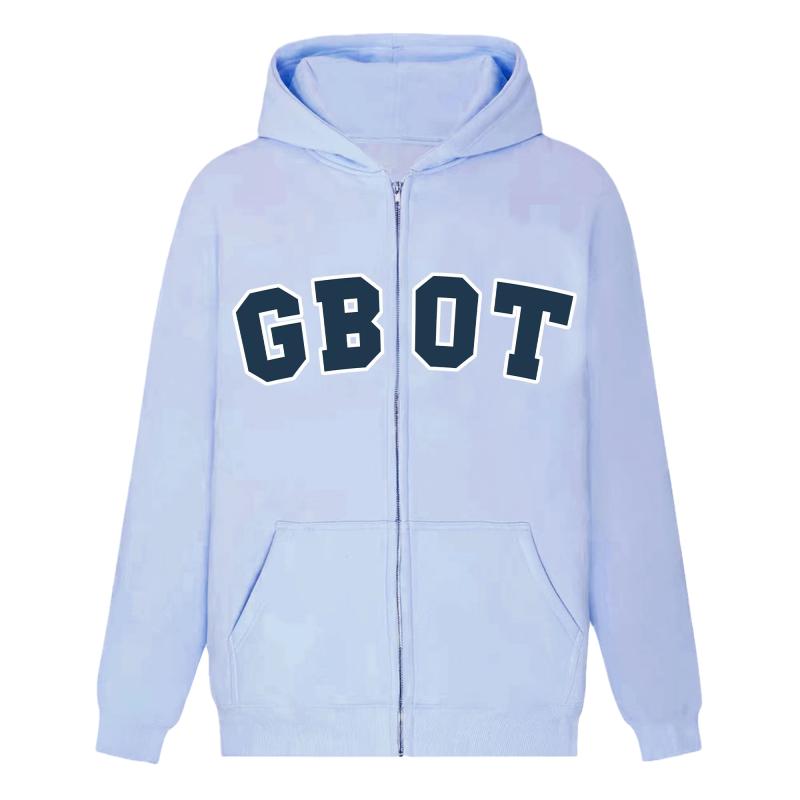 GBOT字母刺绣卫衣开衫麂皮刺绣