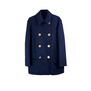 骄阳似我赵今麦聂曦光同款藏青色中长款双排扣毛呢外套女呢子大衣