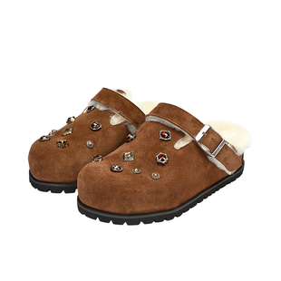 哈妮克孜徐若晗同款|BREADTREE面包树复古宝石装饰博肯毛毛拖