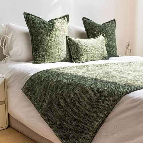 复古绿小肌理床旗毯古风床尾靠枕枕抱简约样板房中酒店床头民宿搭