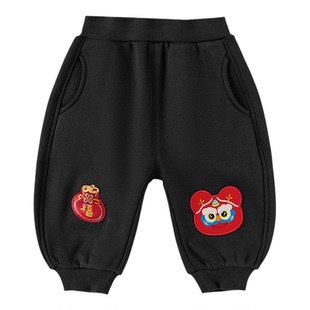 巴拉巴拉童装儿童加绒长裤男童2026冬装新款拜年服女童宝宝裤子红