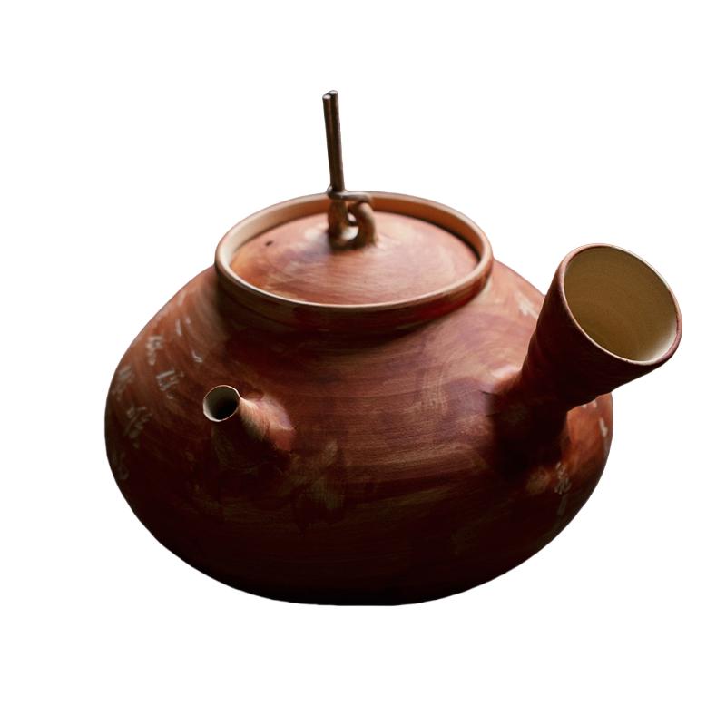 觅白诗文砂铫白泥全手工烧水壶工夫茶煮茶炭炉玉书煨朱泥侧把原矿