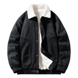 棉衣冬季加绒加厚保暖棉服外套男款翻领棉袄子男装棉衣男款夹克