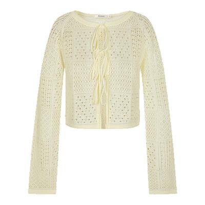 MOUSSY 夏季新品法式田园风钩花镂空针织开衫女028ISA70-0003