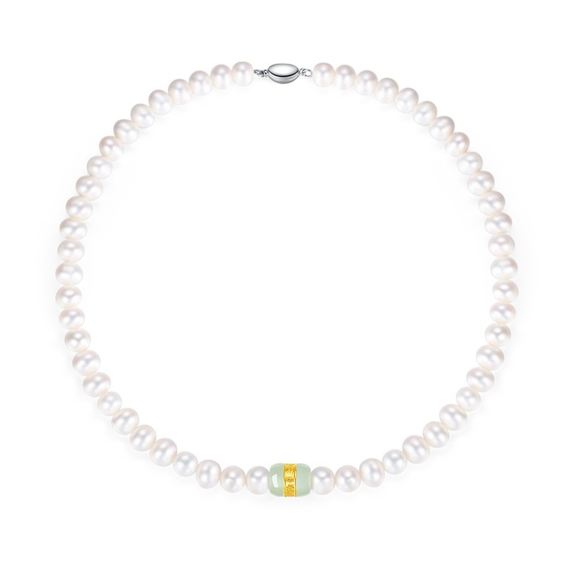 龙凤伴侣项链足金和田玉天然珍珠