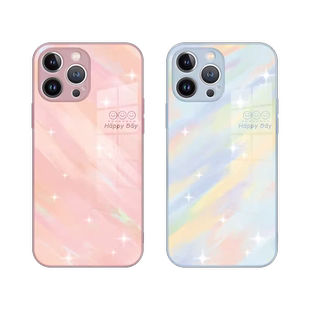 适用苹果13晕染水彩15手机壳iPhone14promax新款11高级感12彩色16渐变17高端xs奢华x艺术粉色8plus玻璃7p小众