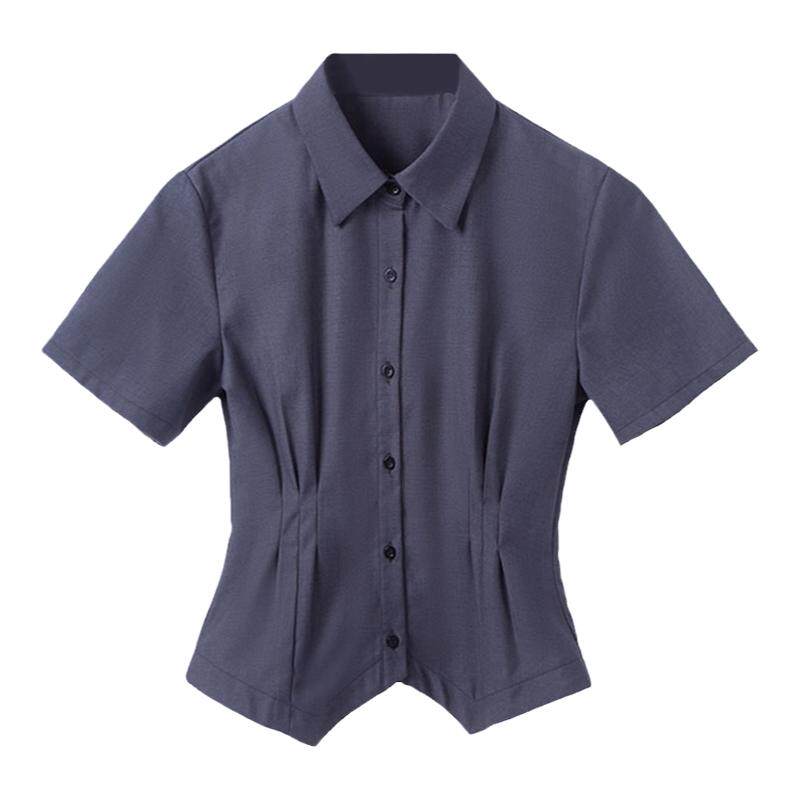 JK制服衬衫女短袖夏季修身白色衬衣学院风辣妹套装收腰灰长袖上衣