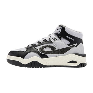 乔丹启承冬季高帮加绒板鞋黑灰色运动棉鞋皮面保暖男款潮流休闲鞋