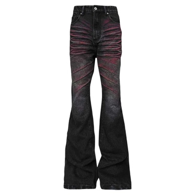 DETW血爪压褶铆钉微喇牛仔裤