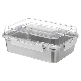 霜山304不锈钢保鲜盒大容量泡菜卤味盒冰箱带盖密封带提手收纳盒