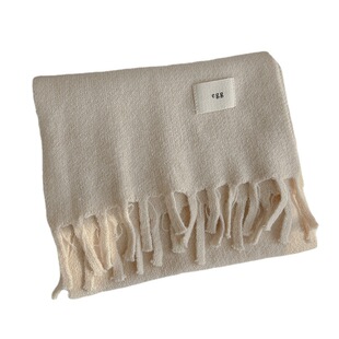 网红egg字母标流须针织围巾女冬纯色百搭气质长款窄版仿羊绒围脖