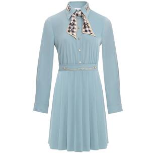 OBEG欧碧倩长袖衬衫连衣裙女春秋收腰百褶裙子10463004